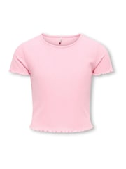 ONLY KIDS Pink Ribbed Lettuce Edge T-Shirt - Image 5 of 7