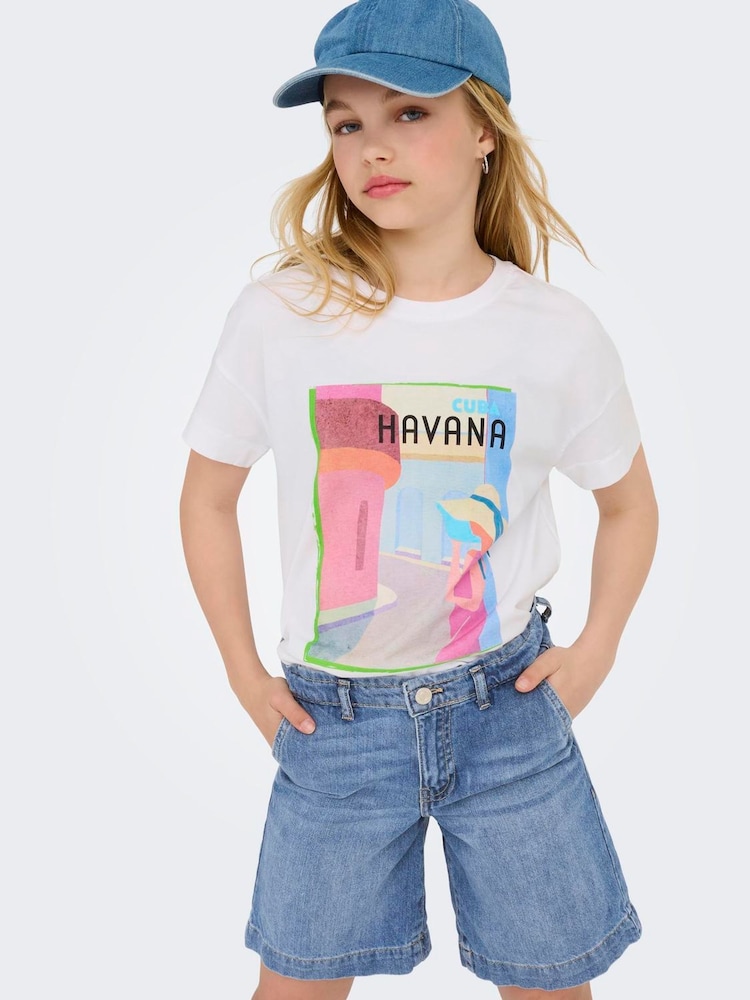 ONLY KIDS Blue Elasticed Waist Wide Fit Bermuda Denim Shorts - Image 1 of 6