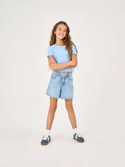 ONLY KIDS Blue Ribbed Lettuce Edge T-Shirt - Image 1 of 6