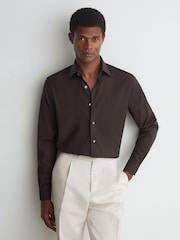 Atelier Wool Long-Sleeve Slim-Fit Brown Shirt - Image 1 of 8