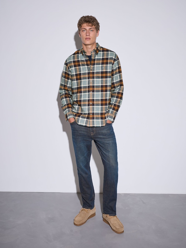 Orange/Grey Long Sleeve Brushed Tartan Check Shirt - Image 2 of 8 Orange/Grey Long Sleeve Brushed Tartan Check Shirt - Image 2 of 8