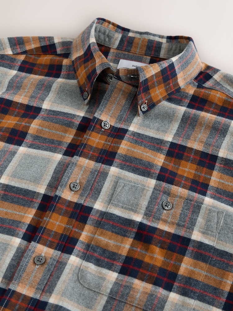 Orange/Grey Long Sleeve Brushed Tartan Check Shirt - Image 8 of 8 Orange/Grey Long Sleeve Brushed Tartan Check Shirt - Image 8 of 8