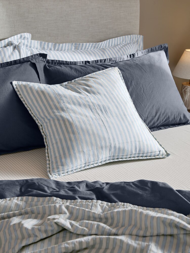 Yard Mineral / Denim Blue Hebden Stripe Cotton Feather Filled Cushion 55x55cm - Image 2 of 6 Yard Mineral / Denim Blue Hebden Stripe Cotton Feather Filled Cushion 55x55cm - Image 2 of 6