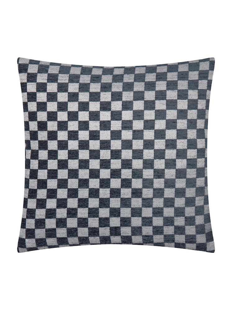 HÖEM Slate Larro Chenille Checkerboard Feather Filled Cushion - Image 1 of 3 HÖEM Slate Larro Chenille Checkerboard Feather Filled Cushion - Image 1 of 3