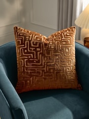HÖEM Copper Soren Cut Velvet Feather Filled Cushion - Image 1 of 6