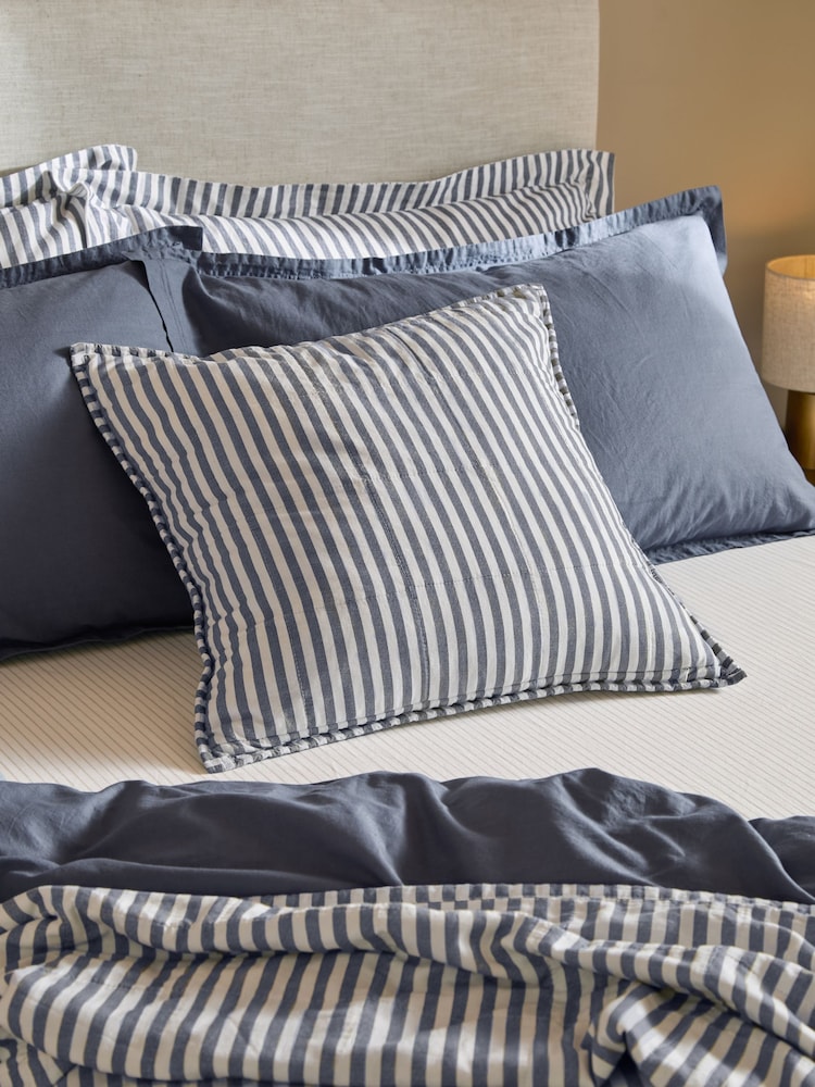 Yard Navy / Denim Blue Hebden Washed Cotton Feather Filled Cushion 55x55cm - Image 2 of 6 Yard Navy / Denim Blue Hebden Washed Cotton Feather Filled Cushion 55x55cm - Image 2 of 6