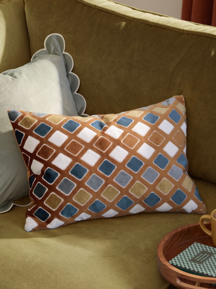 Furn Ginger Metro Diamond Velvet Fibre Filled Cushion - Image 1 of 6