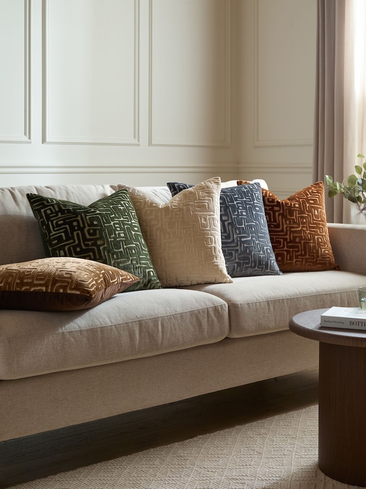 HÖEM Smoke Green Soren Cut Velvet Fibre Filled Cushion - Image 2 of 6