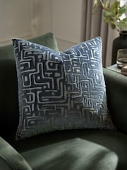 HÖEM Slate Blue Soren Cut Velvet Feather Filled Cushion - Image 1 of 6