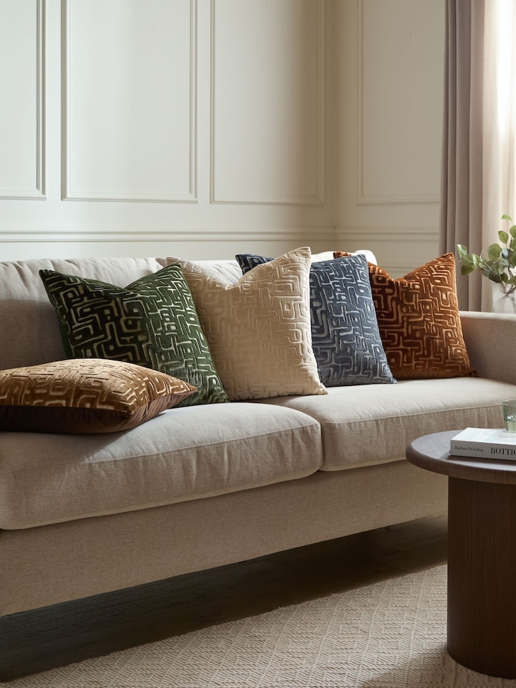 HÖEM Slate Blue Soren Cut Velvet Feather Filled Cushion - Image 2 of 6