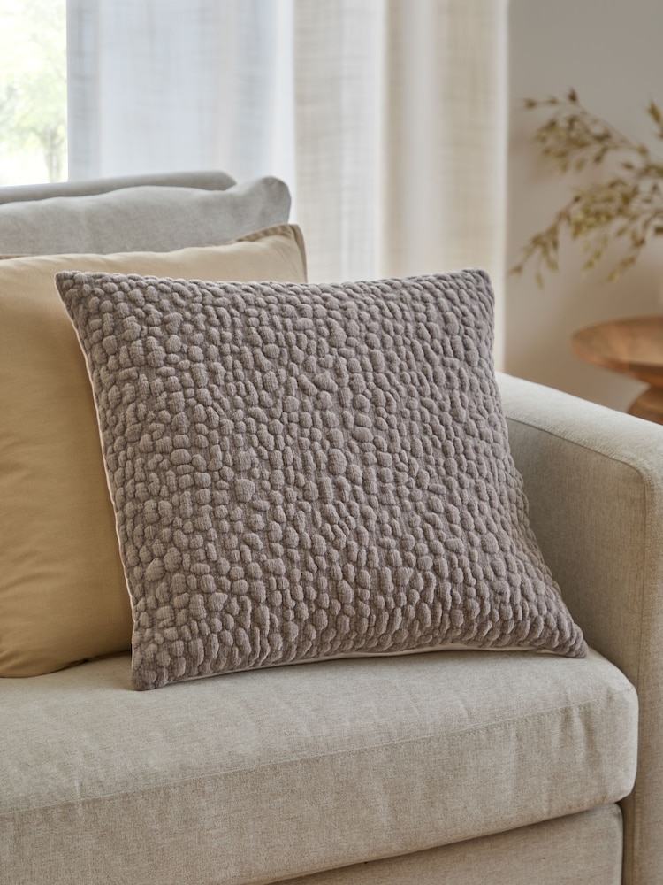 Yard Slate Pebble Textured Chenille Fibre Filled Cushion - Image 1 of 6