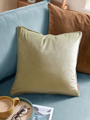 Furn Sage or Green Meridian Velvet Fibre Filled Cushion - Image 1 of 4