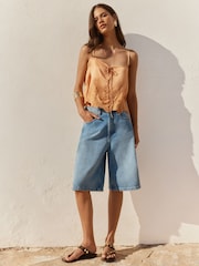 BHOEM Light Blue Wash Denim Bermuda Shorts - Image 2 of 5