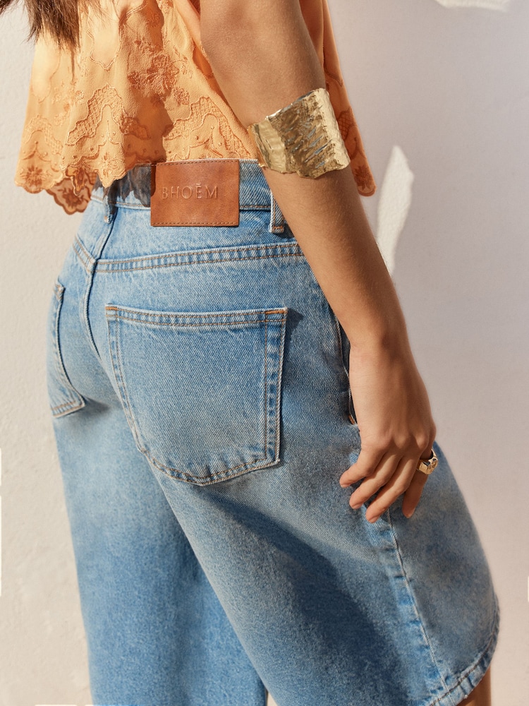 BHOEM Light Blue Wash Denim Bermuda Shorts - Image 5 of 5