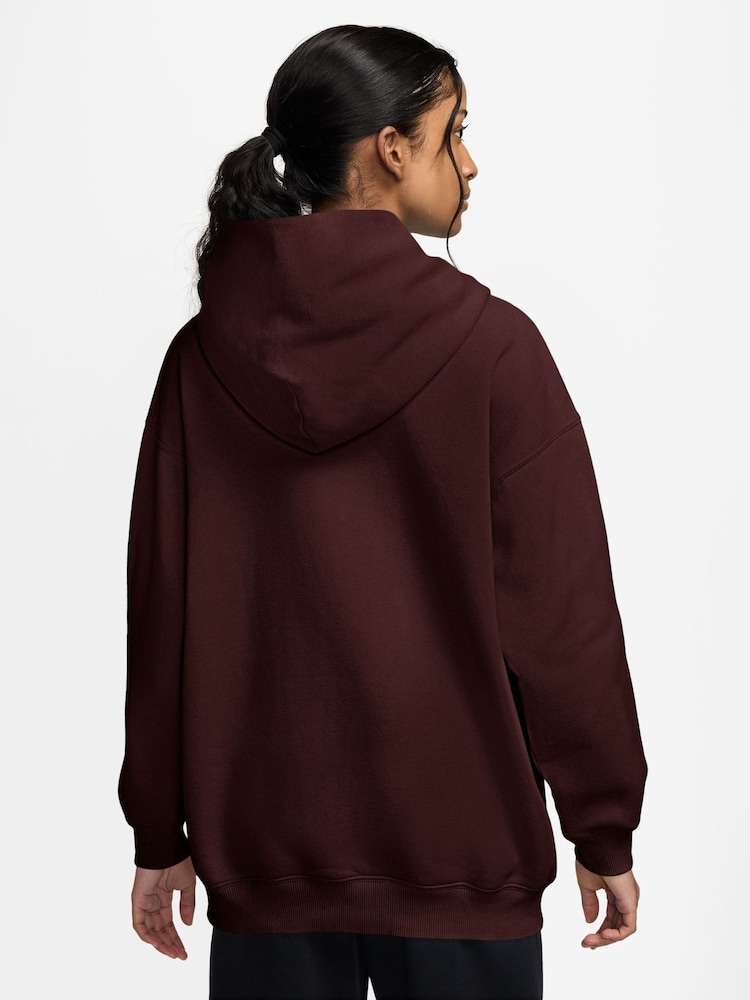 Nike Mystic Date Brown Studio Fleece Oversized Overhead Hoodie - Image 2 of 3 Nike Mystic Date Brown Studio Fleece Oversized Overhead Hoodie - Image 2 of 3