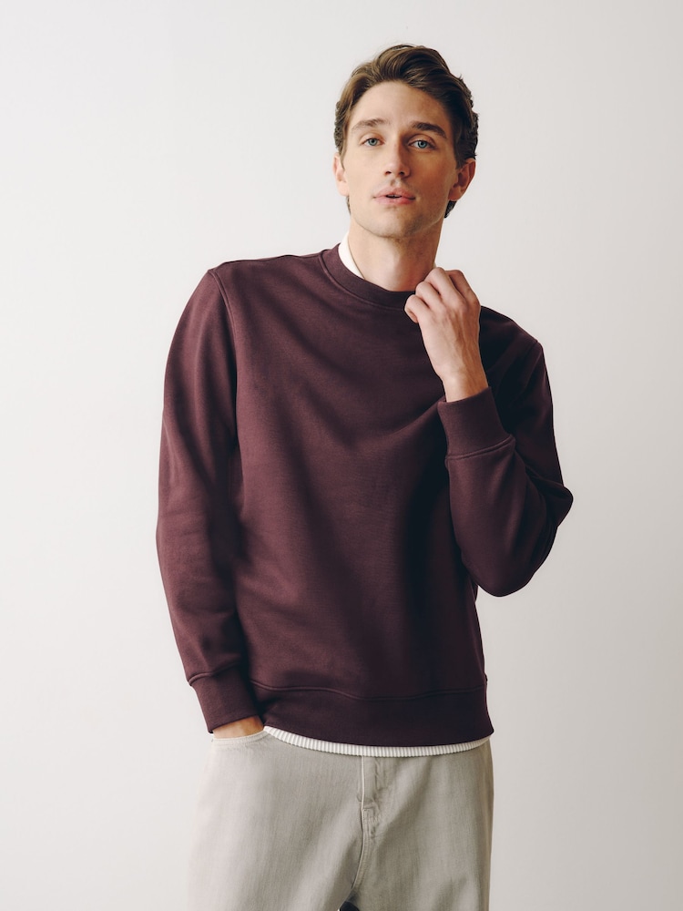 Burgundy Red Regular Fit Heavyweight Cotton Rich Crew Neck Sweatshirt - Image 1 of 8 Burgundy Red Regular Fit Heavyweight Cotton Rich Crew Neck Sweatshirt - Image 1 of 8