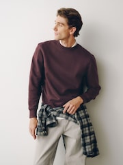 Burgundy Red Regular Fit Heavyweight Cotton Rich Crew Neck Sweatshirt - Image 2 of 8