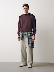 Burgundy Red Regular Fit Heavyweight Cotton Rich Crew Neck Sweatshirt - Image 3 of 8