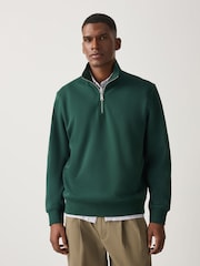 vert foncé - Standard - Sweat-shirt zippé au quart de jersey en coton riche - Image 1 de 7