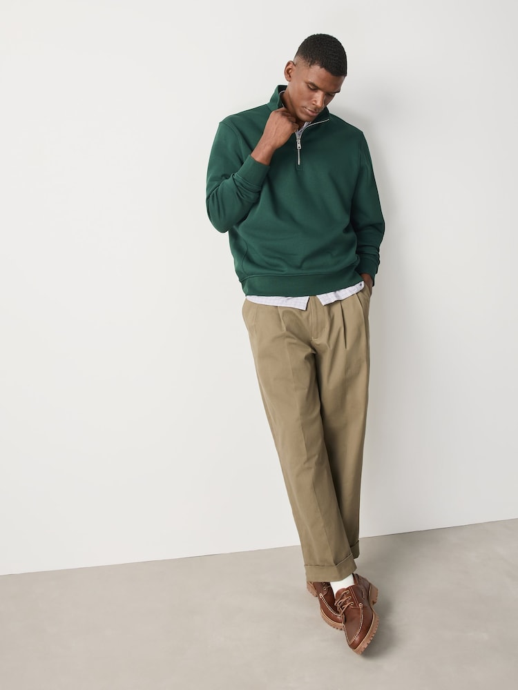 vert foncé - Standard - Sweat-shirt zippé au quart de jersey en coton riche - Image 2 de 7 vert foncé - Standard - Sweat-shirt zippé au quart de jersey en coton riche - Image 2 de 7