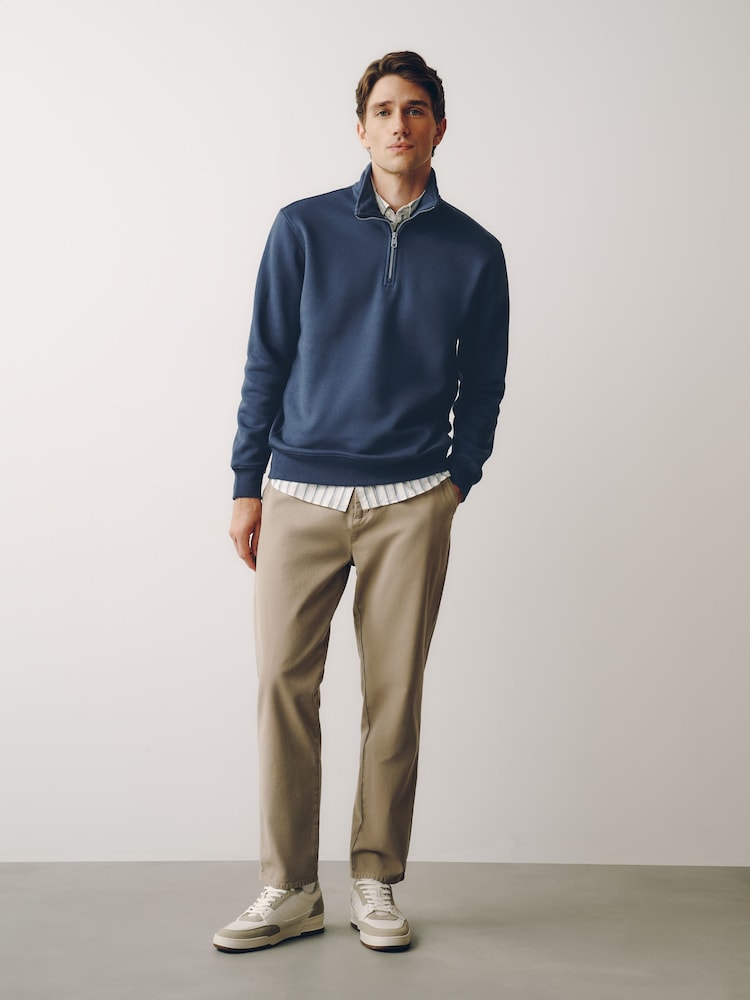 Bleu avio - Standard - Sweat-shirt zippé au quart de jersey en coton riche - Image 2 de 7 Bleu avio - Standard - Sweat-shirt zippé au quart de jersey en coton riche - Image 2 de 7