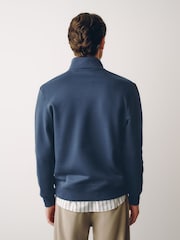 Bleu avio - Standard - Sweat-shirt zippé au quart de jersey en coton riche - Image 3 de 7
