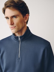 Bleu avio - Standard - Sweat-shirt zippé au quart de jersey en coton riche - Image 4 de 7