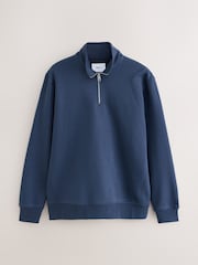 Bleu avio - Standard - Sweat-shirt zippé au quart de jersey en coton riche - Image 5 de 7