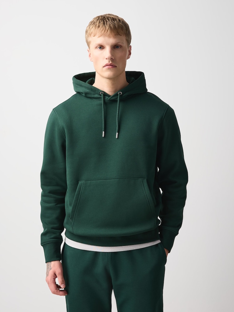 Dark Green Regular Fit Heavyweight Cotton Rich Jersey Hoodie - Image 1 of 5 Dark Green Regular Fit Heavyweight Cotton Rich Jersey Hoodie - Image 1 of 5