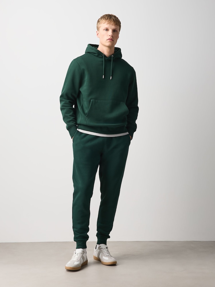 Dark Green Regular Fit Heavyweight Cotton Rich Jersey Hoodie - Image 2 of 5 Dark Green Regular Fit Heavyweight Cotton Rich Jersey Hoodie - Image 2 of 5