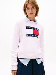 Tommy Jeans Pink Intarsia Flag Badge Tipped Relaxed Jumper - Image 1 of 5