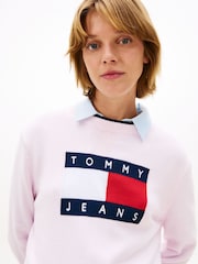 Tommy Jeans Pink Intarsia Flag Badge Tipped Relaxed Jumper - Image 4 of 5