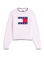 Tommy Jeans Pink Intarsia Flag Badge Tipped Relaxed Jumper - Image 5 of 5