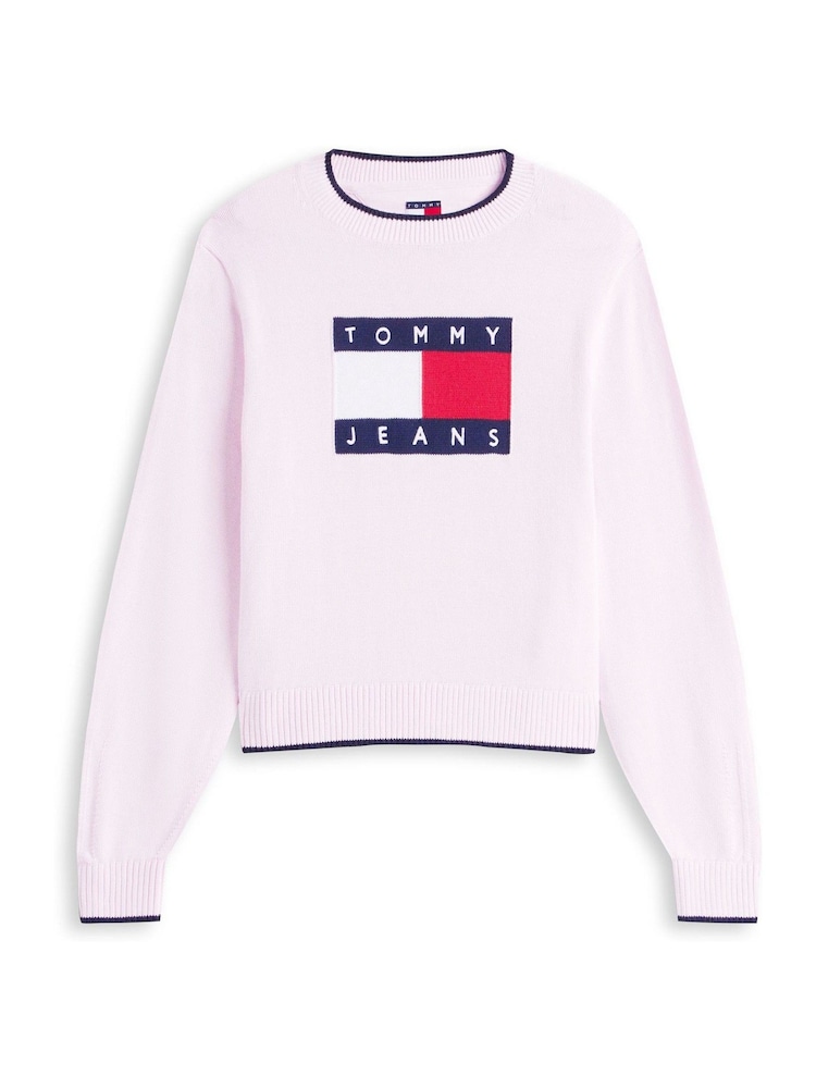 Tommy Jeans Pink Intarsia Flag Badge Tipped Relaxed Jumper - Image 5 of 5