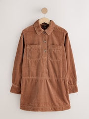 Tan Brown Long Sleeve Cord Overhead Mini Dress - Image 5 of 7
