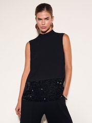 Friends Like These Black Sequin Hem Sleeveless Top - Image 1 of 6