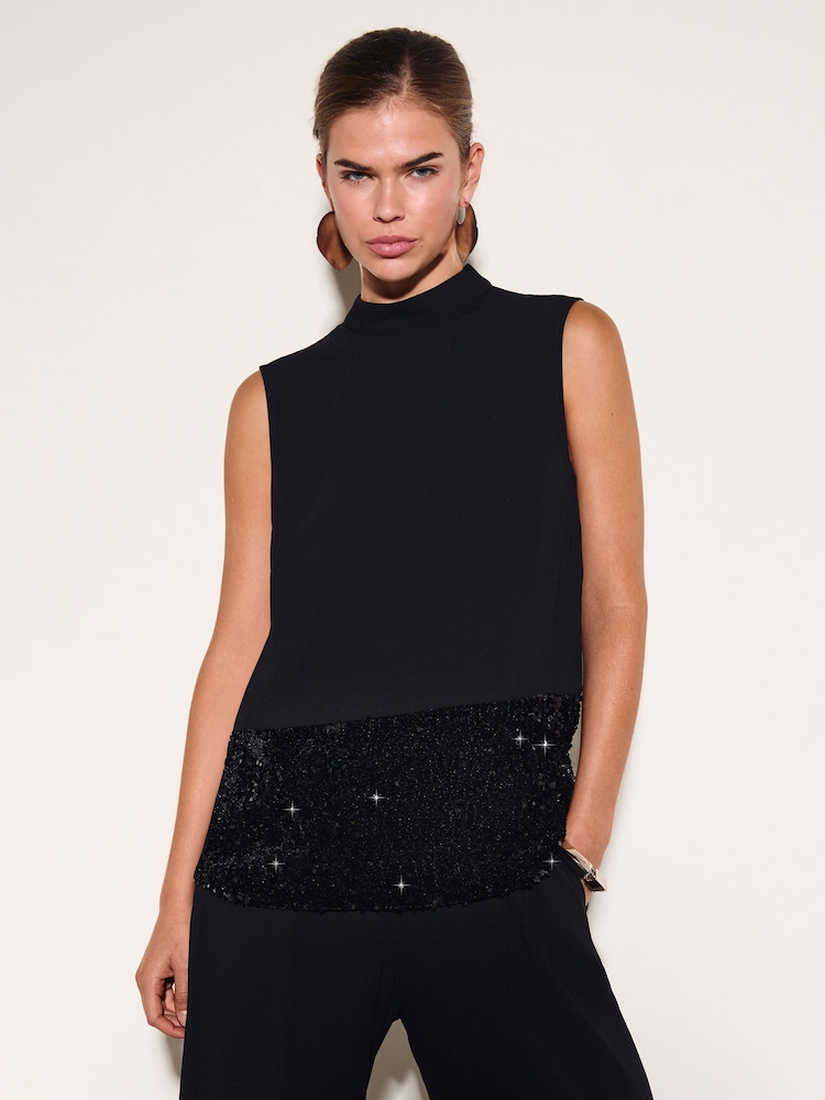 Friends Like These Black Sequin Hem Sleeveless Top - Image 1 of 6