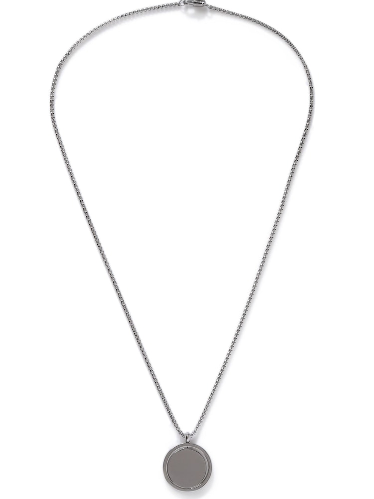 Silver Tone Stainless Steel Spinner Coin Necklace - Image 1 of 2 Silver Tone Stainless Steel Spinner Coin Necklace - Image 1 of 2