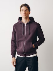 Burgundy Red Cotton Rich Heavyweight Jersey Full Zip Hoodie - Image 1 of 9