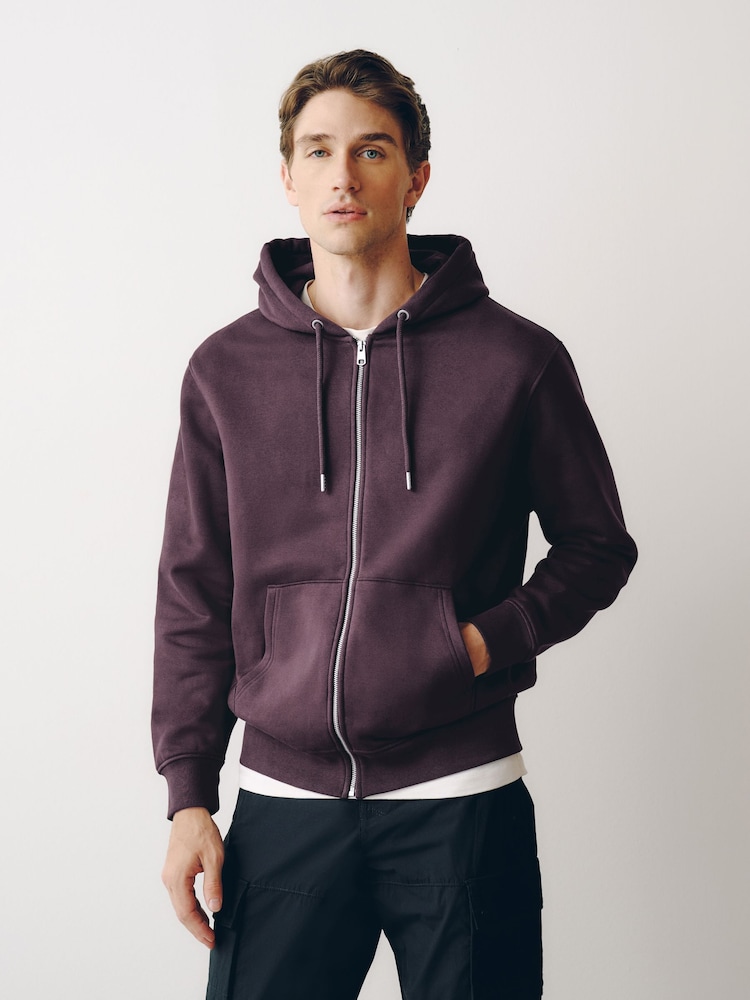 Burgundy Red Cotton Rich Heavyweight Jersey Full Zip Hoodie - Image 1 of 9 Burgundy Red Cotton Rich Heavyweight Jersey Full Zip Hoodie - Image 1 of 9