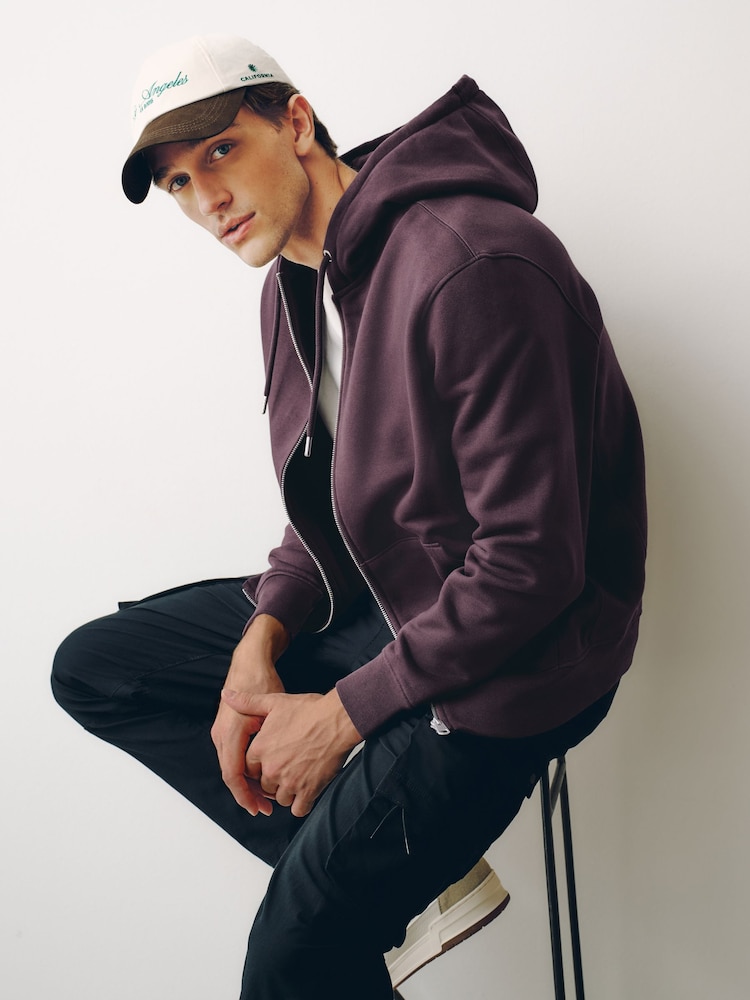 Burgundy Red Cotton Rich Heavyweight Jersey Full Zip Hoodie - Image 2 of 9 Burgundy Red Cotton Rich Heavyweight Jersey Full Zip Hoodie - Image 2 of 9
