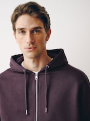 Burgundy Red Cotton Rich Heavyweight Jersey Full Zip Hoodie - Image 5 of 9