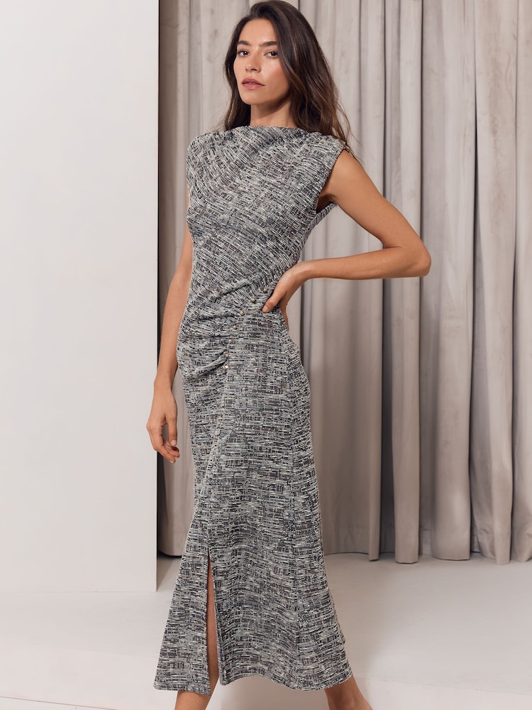 Lipsy Grey Petite Textured Boucle Look Sleeveless Smart Midi Dress - Image 2 of 5 Lipsy Grey Petite Textured Boucle Look Sleeveless Smart Midi Dress - Image 2 of 5