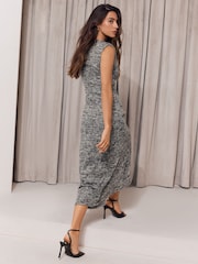 Lipsy Grey Petite Textured Boucle Look Sleeveless Smart Midi Dress - Image 4 of 5