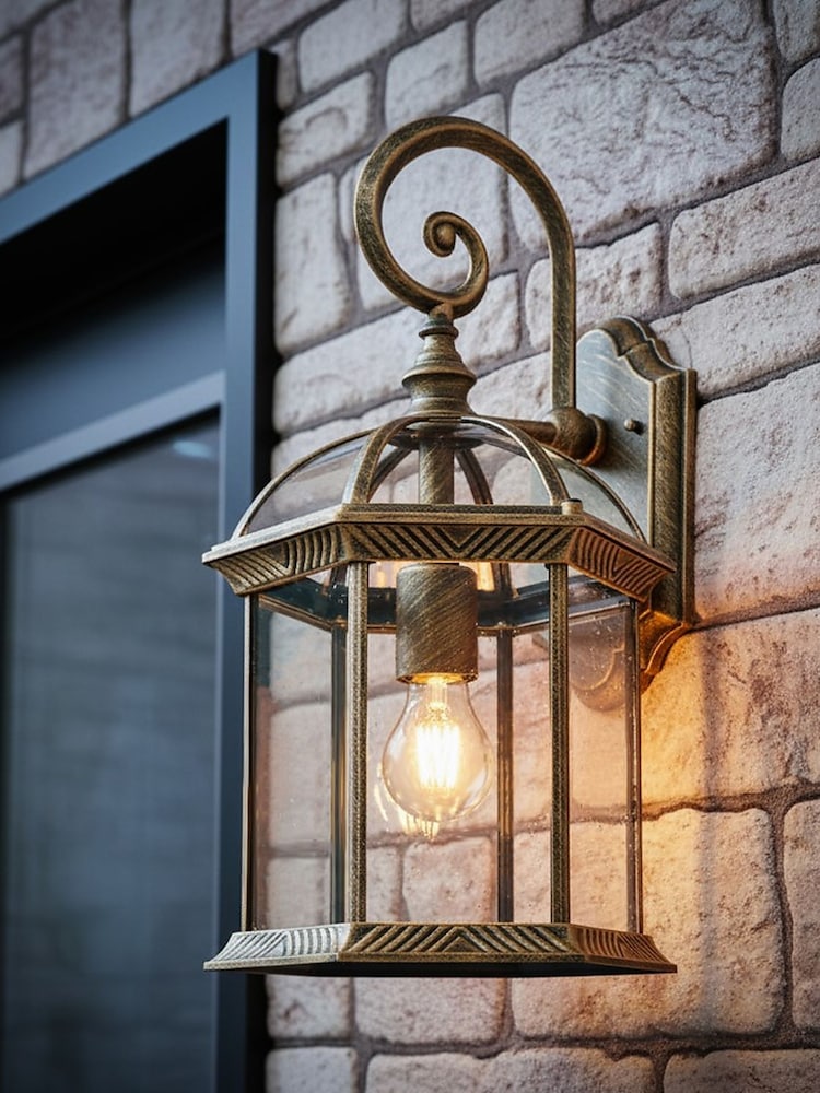 BHS Brushed Gold Corbin 1lt Large Lantern - Image 1 of 5