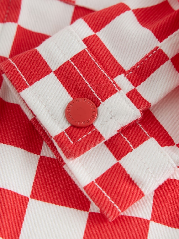 Red/Ecru Checkerboard Long Sleeve Zip Through Overshirt (3mths-7yrs) - Image 4 of 4 Red/Ecru Checkerboard Long Sleeve Zip Through Overshirt (3mths-7yrs) - Image 4 of 4