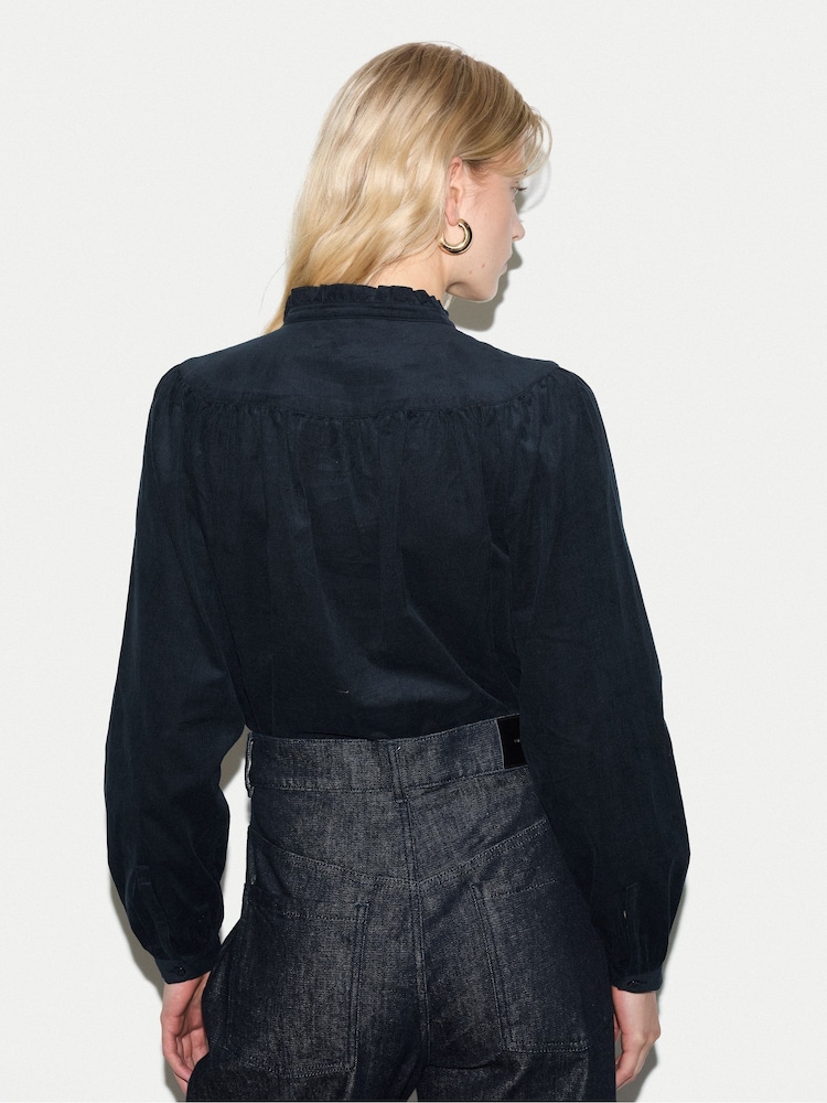 Jigsaw Blue Baby Cord Frill Neck Shirt - Image 2 of 5