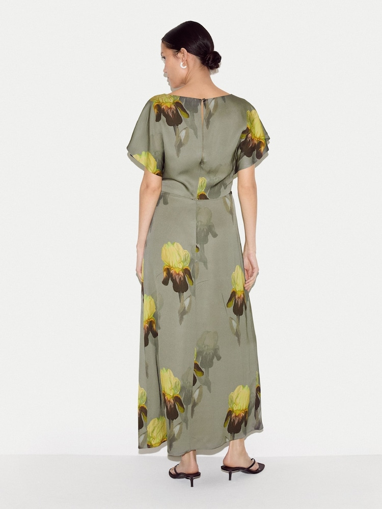 Womens Jigsaw Green Iris Cap Sleeve Satin Dress US 10