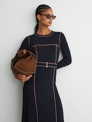Marine/Camel - Robe Mi-longue Reiss Etta Colour Block en maille - Image 1 de 8