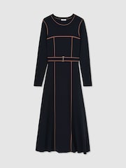 Marine/Camel - Robe Mi-longue Reiss Etta Colour Block en maille - Image 2 de 8